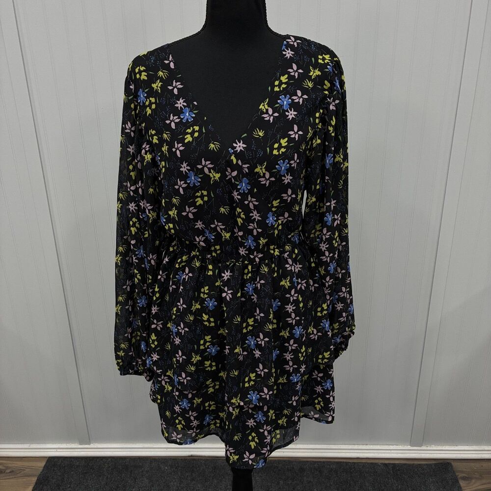 One One Six Womens Large Black Floral Tired Mini Dress Nordstrom Preppy Romantic